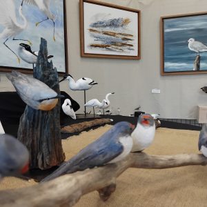 Exposition de Nicole Porte, univers d'oiseaux et d'eau salée à St Laurent de la prée en Charente Maritime